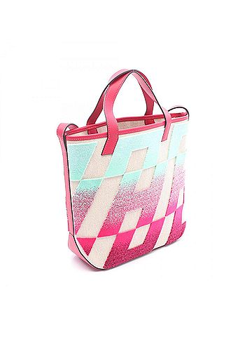 Hermès Hermes H Ambier PM Tote Bag/Handbag in Ecru Blue Pale Framboise (Veau Swift Toile H) - Women's, Beige/Pink/Multicolor (view 2)