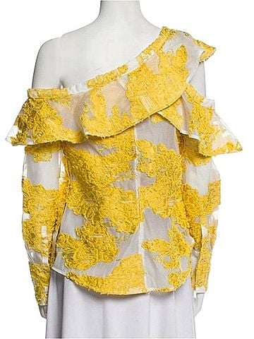 Self-Portrait One-Shoulder Ruffle Lace Top Long Sleeve T-Shirt (view 2)