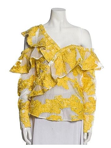 Self-Portrait One-Shoulder Ruffle Lace Top Long Sleeve T-Shirt (view 1)