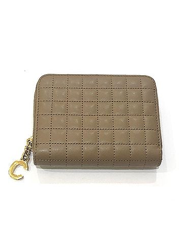 Céline CELINE 663BFL.15KH Quilted C-Charm Compact Zip Wallet, Leather, Women's, Khaki Brown (view 1)