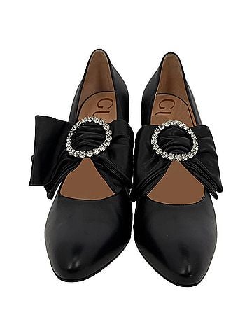 Gucci Gucci Bow-Detail Crystal-Embellished Elaisa Pumps in Black Leather (view 1)