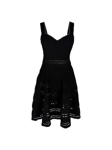 Maje Maje Pointelle A-Line Mini Dress in Black Viscose (view 1)