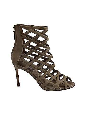 Manolo Blahnik Manolo Blahnik Vagibu Cage Ankle High Heel Sandals in Khaki Suede (view 1)