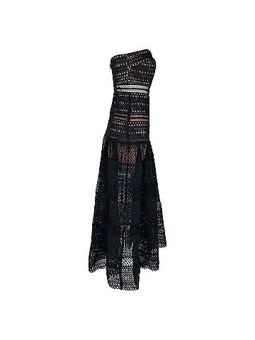 Self-Portrait Self Portrait Black Guipure Lace Strapless Midi Dress in Black Polyester (view 2)