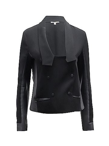 Diane von Furstenberg Diane Von Furstenberg Leather-Trimmed Double Breasted Blazer Jacket in Black Triacetate (view 1)