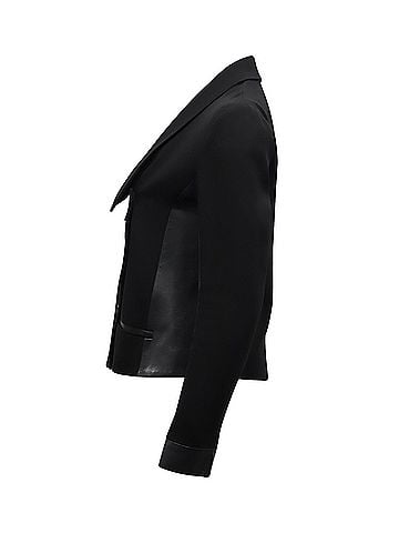 Diane von Furstenberg Diane Von Furstenberg Leather-Trimmed Double Breasted Blazer Jacket in Black Triacetate (view 2)