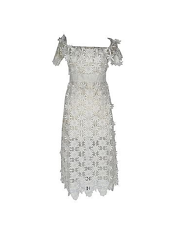 Self-Portrait Self-Portrait Off-Shoulder Lace Midi Dress in White Polyester (view 1)