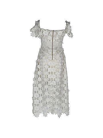 Self-Portrait Self-Portrait Off-Shoulder Lace Midi Dress in White Polyester (view 2)