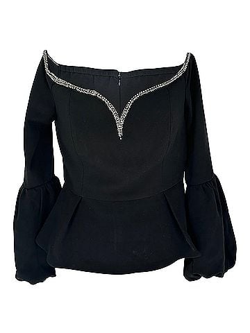 Self-Portrait Self-Portrait Crystal-Embellished Neckline Top in Black Polyester (view 1)
