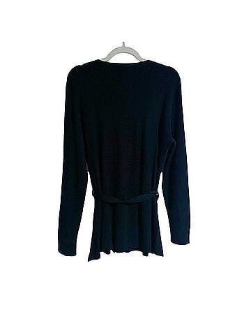 Chico's Black Ribbed Tie Waist Cardigan Cardigan (view 2)