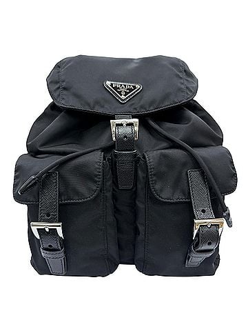 Prada PRADA 1BZ677 Small Re-Nylon Backpack with Triangle Logo, Black, Women's, Made in Italy, Dust Bag. (view 1)