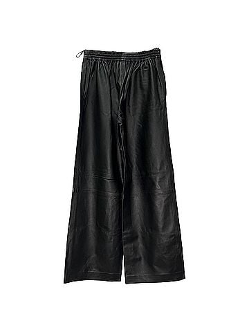Joseph Joseph Gartered Wide-Leg Trousers in Black Lamb Leather (view 1)