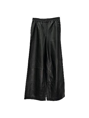 Joseph Joseph Gartered Wide-Leg Trousers in Black Lamb Leather (view 2)