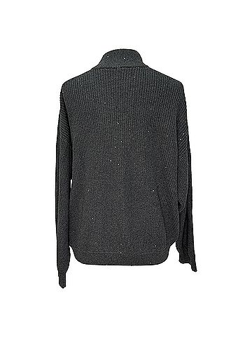 Brunello Cucinelli Brunello Cucinelli Ribbed Full-Zip Cardigan in Grey Cotton (view 2)