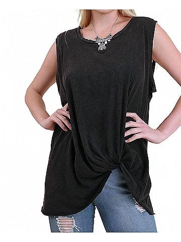 Umgee Mineral Washed Twisted Knot Top in Washed Black (view 2)