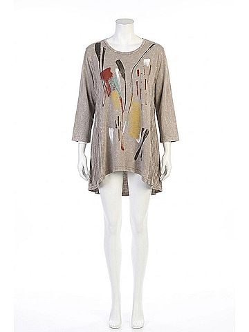 Jess & Jane Color Sketch Wave Knit Mineral Washed Tunic Top in Taupe (view 1)