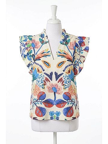 Umgee Women's Fiesta Garden Flutter Sleeve Top in White (view 1)