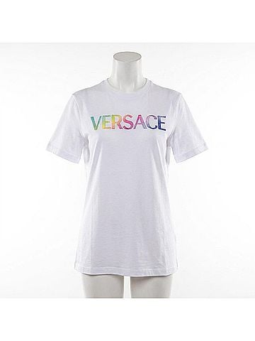 Versace Logo Embroidered T-Shirt in White (view 1)