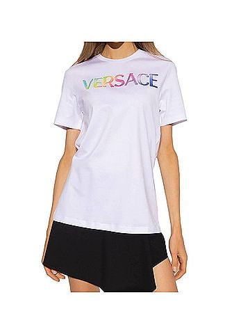 Versace Logo Embroidered T-Shirt in White (view 2)