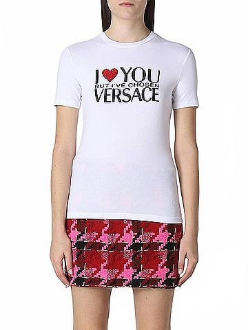 Versace Logo Printed Crewneck T-Shirt in White (view 2)