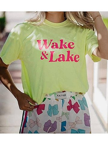 Katydid Collection Wake And Lake Graphic Cotton Tee in Neon Lemon (view 2)
