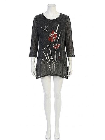 Jess & Jane Camelia Asymmetric Mesh Tunic in Black (view 1)