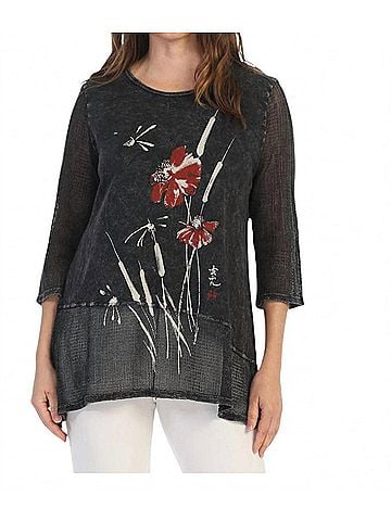 Jess & Jane Camelia Asymmetric Mesh Tunic in Black (view 2)