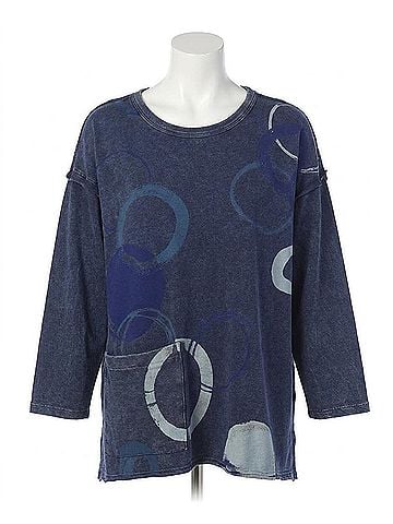 Jess & Jane Puzzle Mineral Washed Drop Shoulder Top - Plus in Blue (view 1)
