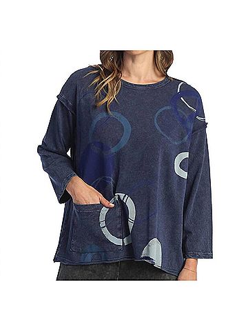 Jess & Jane Puzzle Mineral Washed Drop Shoulder Top - Plus in Blue (view 2)