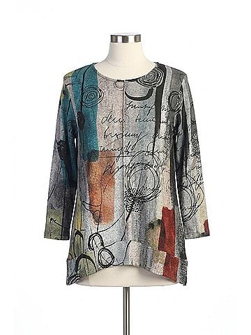 Jess & Jane Sonnet French Brushed Knit Slit Top in Multi (view 1)