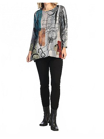Jess & Jane Sonnet French Brushed Knit Slit Top in Multi (view 2)