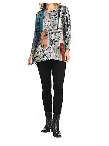 Jess & Jane Sonnet French Brushed Knit Slit Top in Multi (view 2)