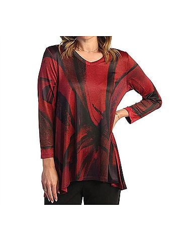 Jess & Jane Vera Slinky V-Neck High Low Top in Red (view 2)