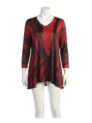 Jess & Jane Vera Slinky V-Neck High Low Top in Red (view 1)
