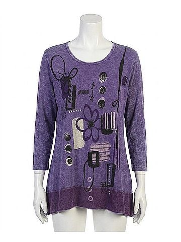 Jess & Jane Botany Mineral Washed Cotton Georgette Contrast Top in Purple (view 1)