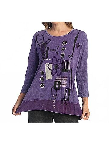Jess & Jane Botany Mineral Washed Cotton Georgette Contrast Top in Purple (view 2)