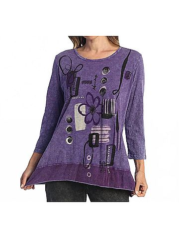 Jess & Jane Botany Mineral Washed Cotton Georgette Contrast Top in Purple (view 2)