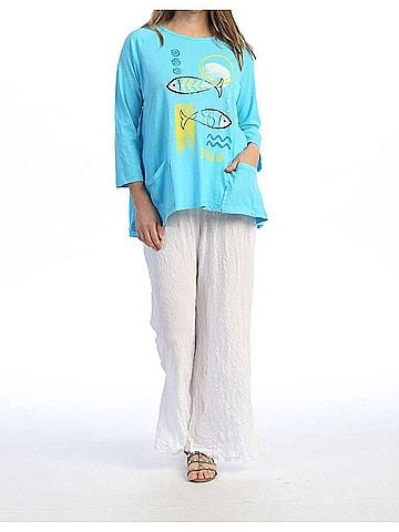 Jess & Jane Mariner Mineral Washed Patch Pocket Cotton Top in Aqua (view 2)