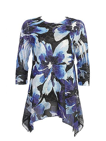 Jess & Jane Women's Mandi Mesh Side Panel Tunic Top in Blue/Black (view 2)