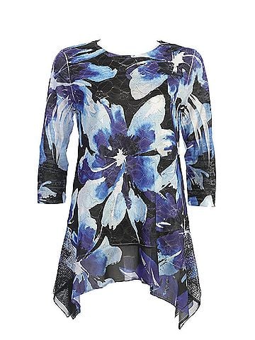 Jess & Jane Women's Mandi Mesh Side Panel Tunic Top in Blue/Black (view 2)