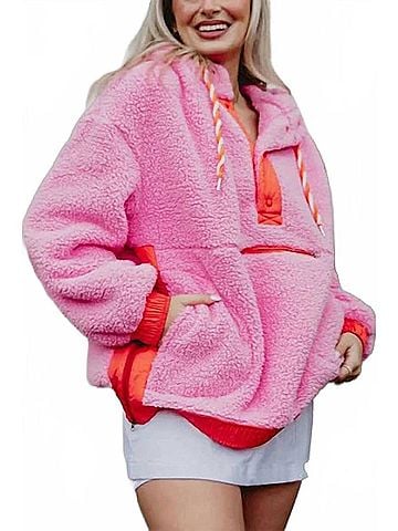 Katydid Collection Sherpa Fleece Pullover in Pink (view 2)