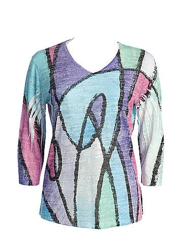 Jess & Jane Women's Sonata Burnout Sublimation Top in Purple Multi (view 2)