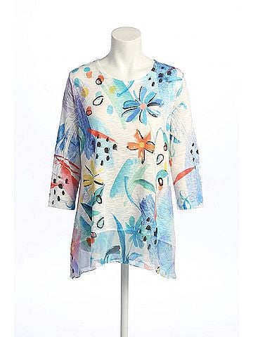 Jess & Jane Flora Chiffon Hem Top in Light Blue Multi (view 1)