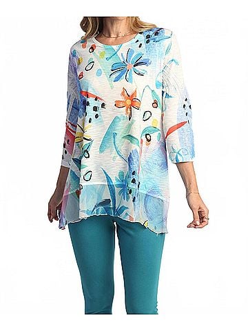 Jess & Jane Flora Chiffon Hem Top in Light Blue Multi (view 2)