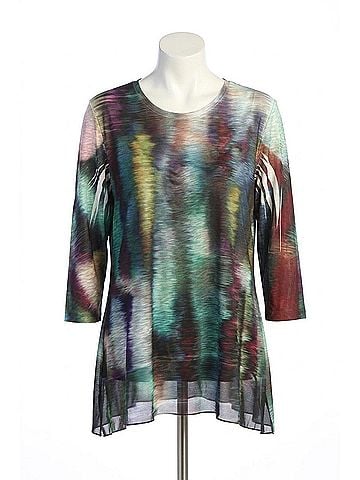 Jess & Jane Reflections Chiffon Hem Top in Green Multi (view 1)