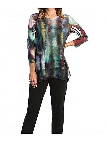 Jess & Jane Reflections Chiffon Hem Top in Green Multi (view 2)