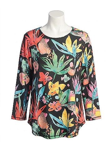 Jess & Jane Vivid Round Neck Top in Multi Color (view 1)