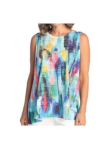 Jess & Jane Fiji Burnout Sleeveless Top in Blue Multi (view 2)