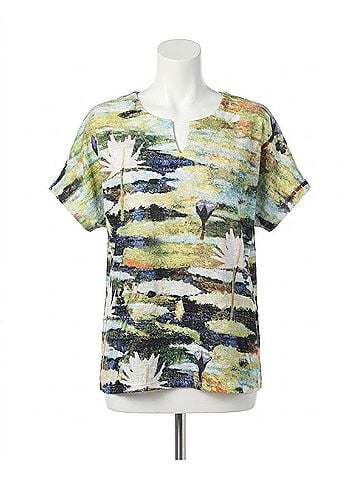 Jess & Jane Short Sleeve Notch Neck Top in Lily Pond (view 1)