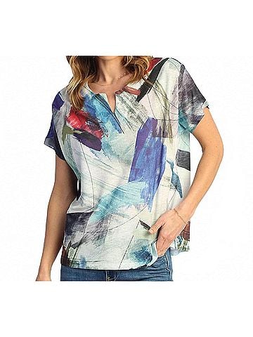 Jess & Jane Vista Notch Neck Top in Blue (view 2)